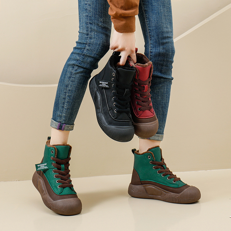 New Velvet Thick-soled High-top Boots Autumn Ugly Cute Casual Retro Boots for women