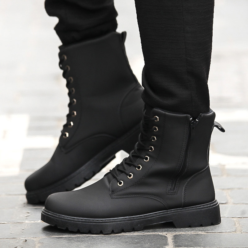 fashion British style work men boots lace zip non-slip cotton high boots for men