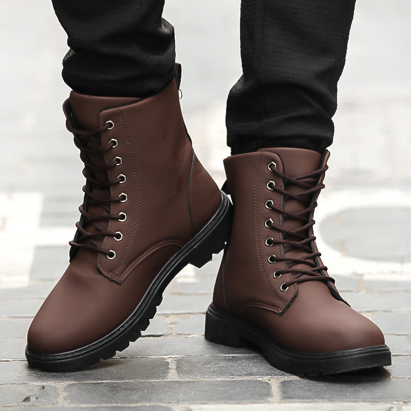 fashion British style work men boots lace zip non-slip cotton high boots for men