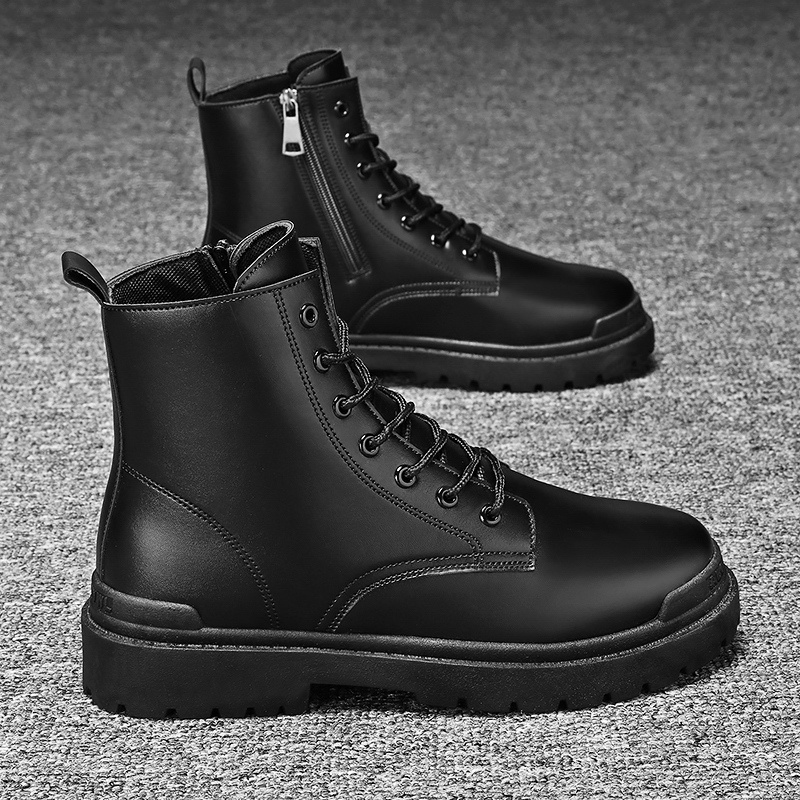 Custom Men Shoes Black Side Zipper Work Boots High Top Fashion for Men PU Cotton Fabric Winter Shoes Male Rubber Solid Top Level