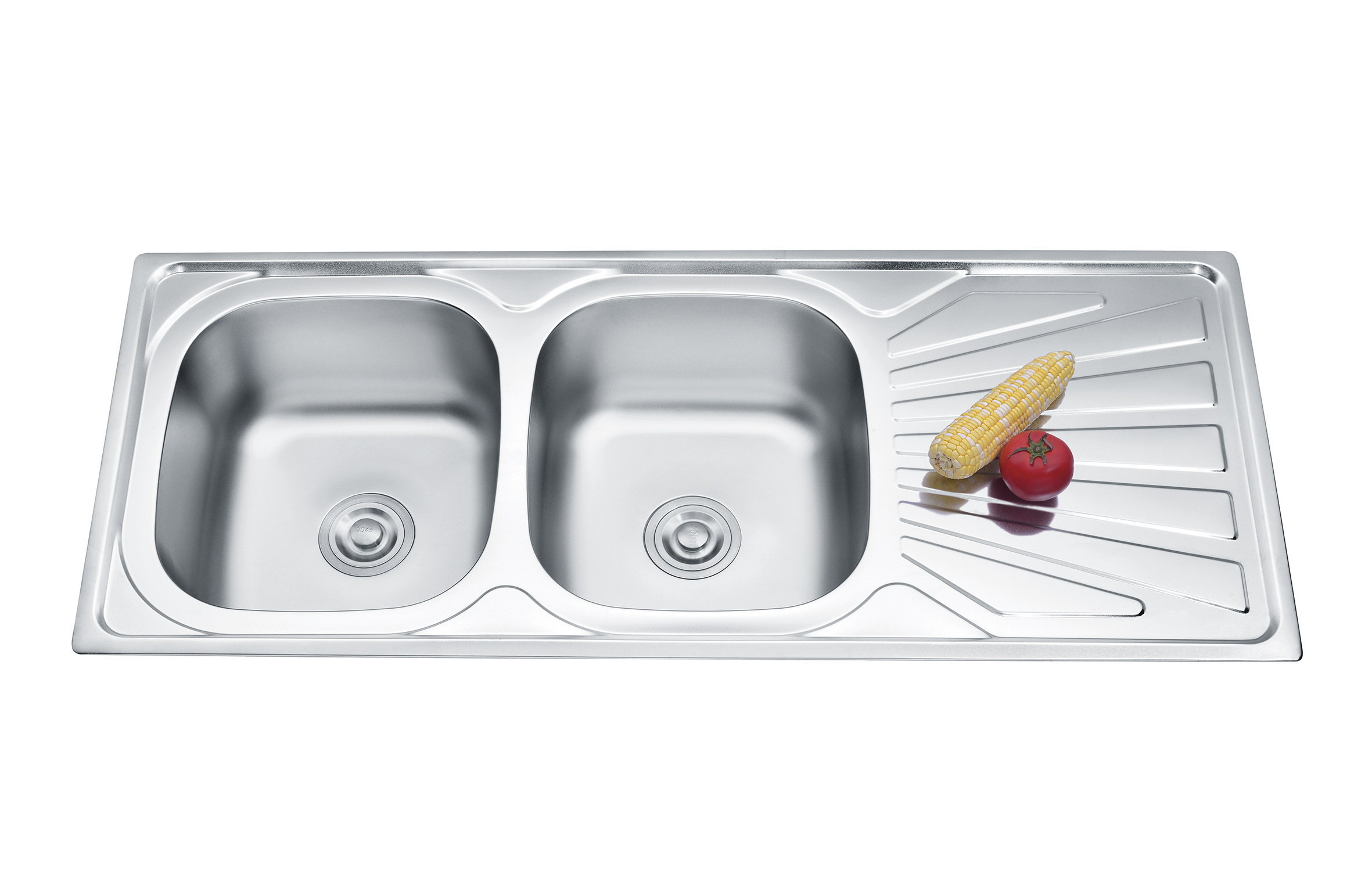 Wholesale double bowl kitchen sinks with drainboard stainless steel grid with anti-scratch protective cover for sale