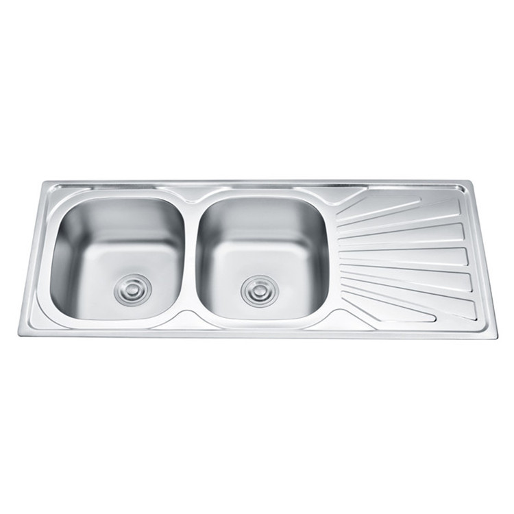 Wholesale double bowl kitchen sinks with drainboard stainless steel grid with anti-scratch protective cover for sale