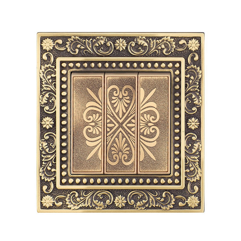 Baroque Bronze Metal copper Home Electric Wall Light Switch 3gang 2way Hot Selling European Style Plate Type Socket Wall Switch