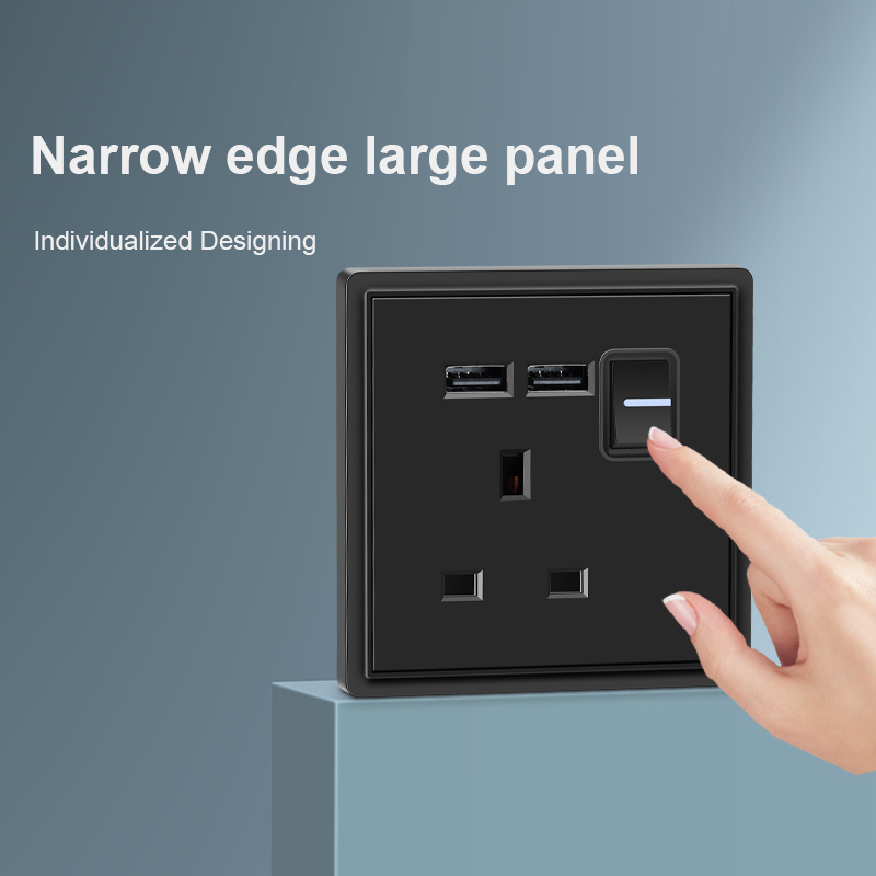 LX Black Ultra-thin Plastic New British Standard Multifunction Socket Panel 86 Retro Electric Wall Switch With usb