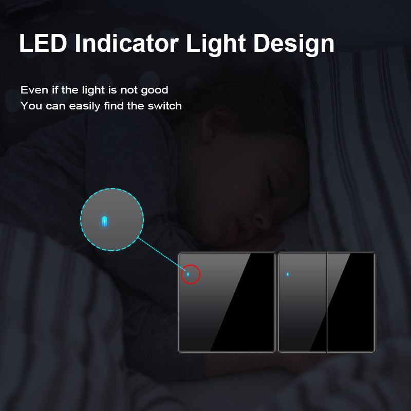 A21 UK/EU Standard Wall Push Button Light Switch 16A Tempered Glass Sockets And Switches Electrical With Child Protection