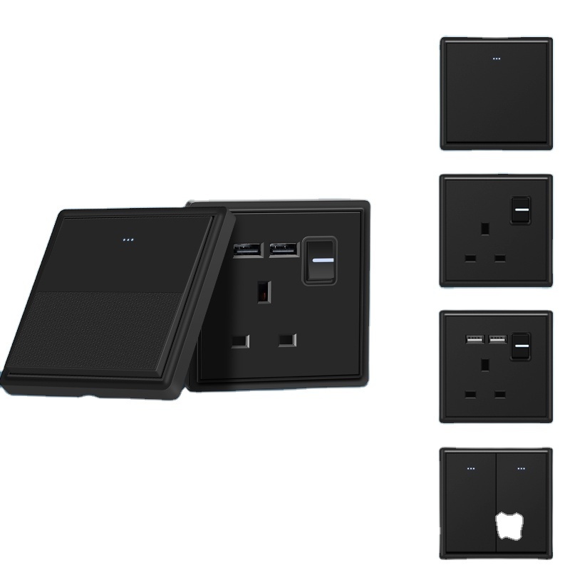 LX Black Ultra-thin Plastic New British Standard Multifunction Socket Panel 86 Retro Electric Wall Switch With usb