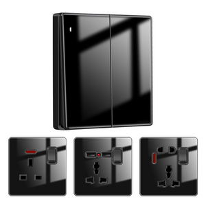 Glass Electric Wall Lighting Plug UK Standard Black Gold Double Gang Switch and Socket With USB Type C 220V