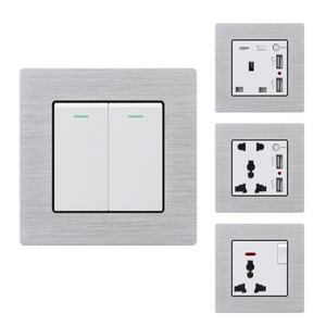 Aluminum Alloy Silver Plus White Key Switch Socket 1 / 2 / 3 / 4  Gang General Wall  Switch Socket