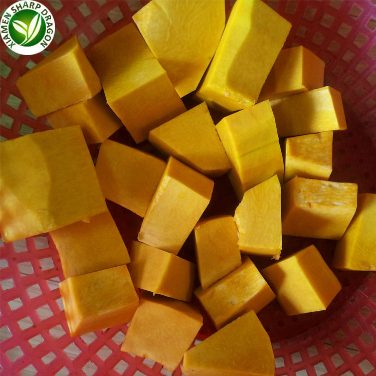 Wholesale price IQF Peeled and Unpeeled Sweet Frozen Pumpkin Diced Dice Slice Sliced Chunk Diced Block Cube Cuts Bulk Freezing