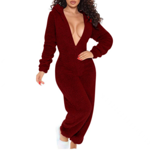 New One piece Home Fury Fun Opening Women's Long sleeved jumpsuit Hooded Cute Plush Sexy jumpsuit