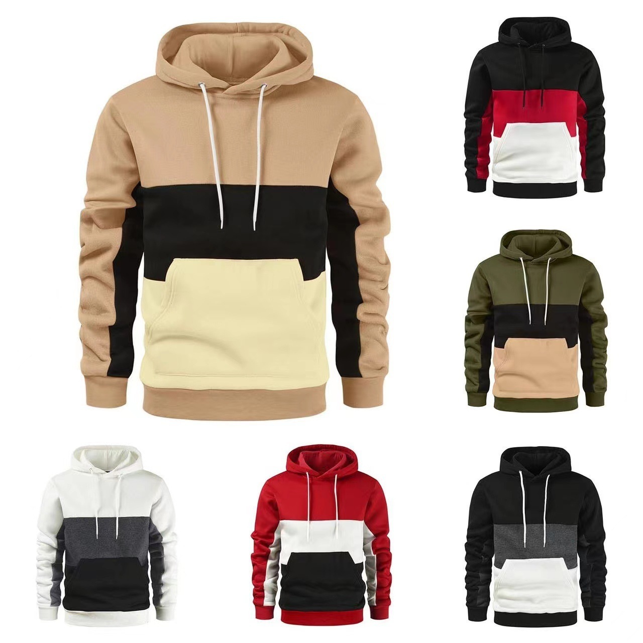 2023 Hot Sale Men's Fashion Hoodies Men's Novelty Color Block Pullover Hoodie Long Sleeve Casual Sweatshirt Men Hoodies