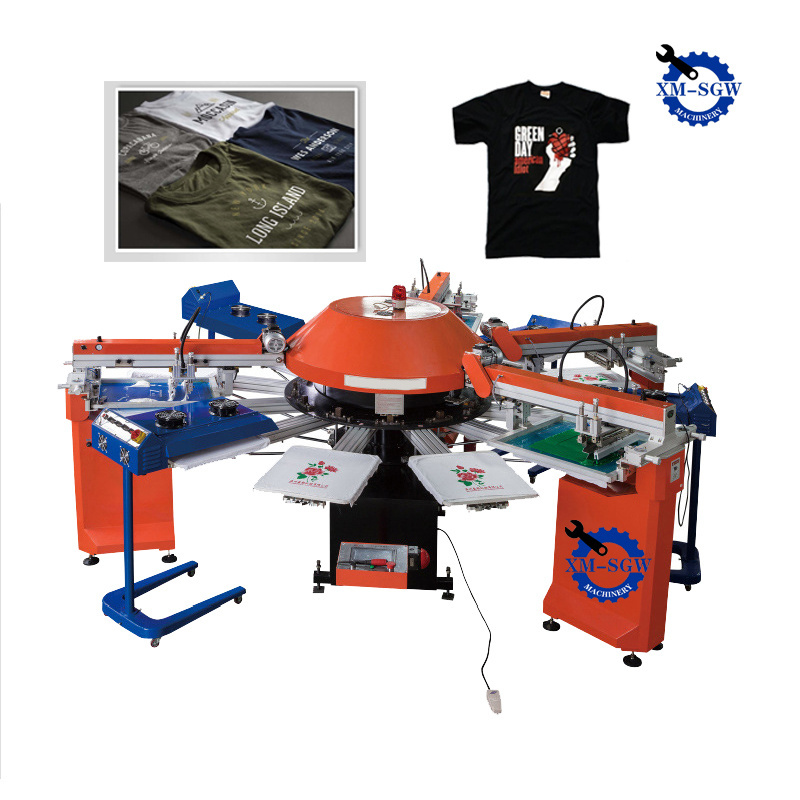 Best Price 8 Color Station Silk Screening Screenprint Press Diy T- Shirt Printer Rotate Screen Printing Machine