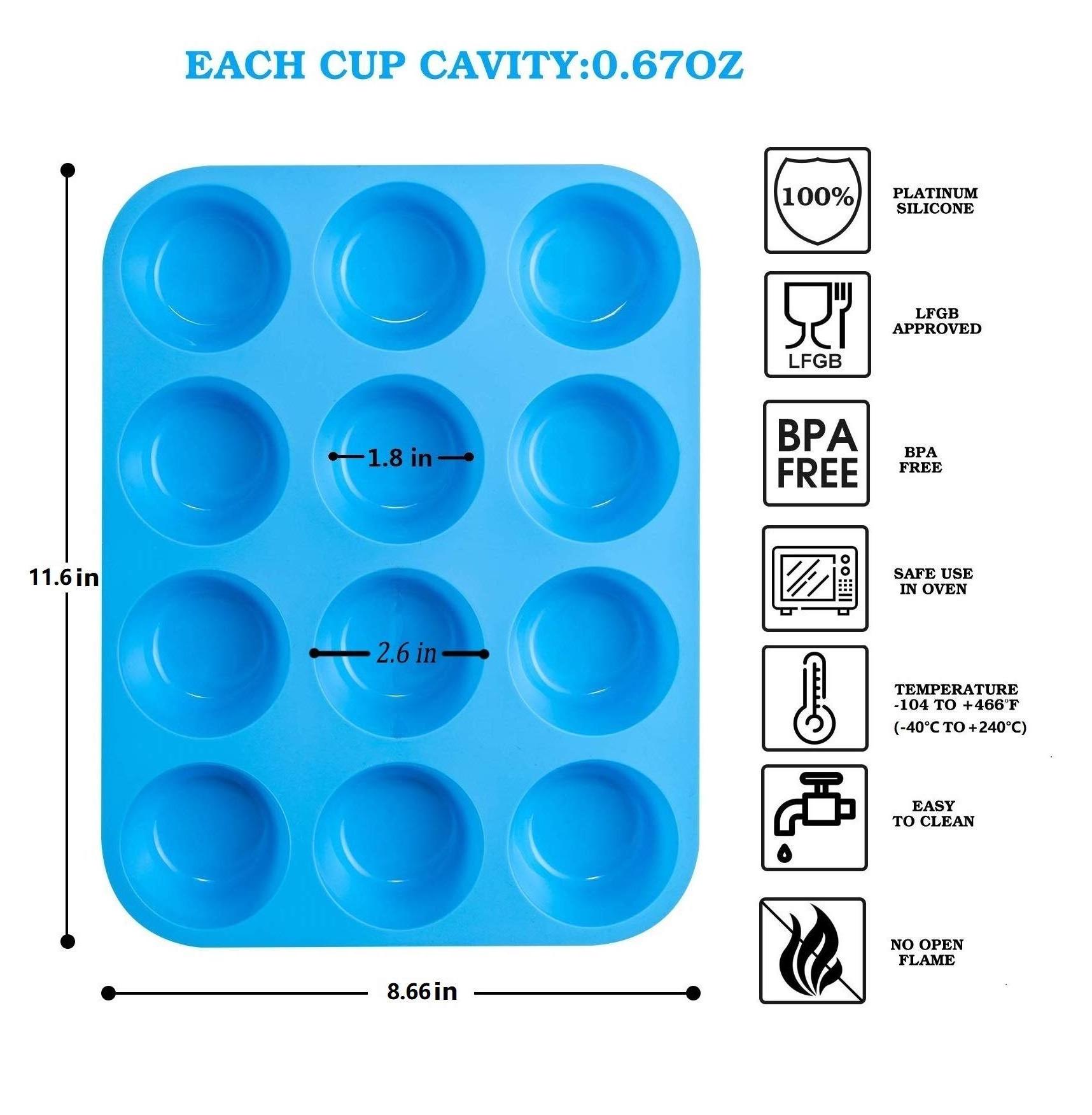 Oem Odm Non-Stick Muffin Pan 12 Cups Oven Safe Homemade Food Grade Bpa Free Bread Silicone Pizza Baking Molds