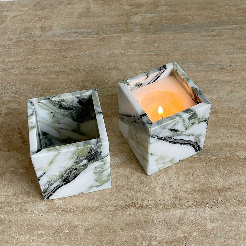 Luxury Agate Green White Pink Onyx Romantic Candle Jars and Boxes Packaging Marble Stone Cup Holder Candlestick Decor