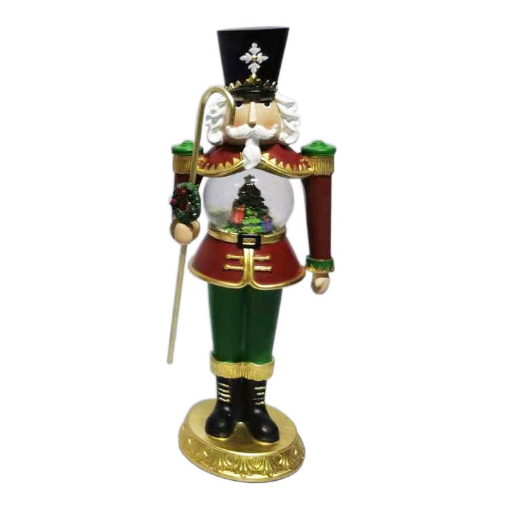 Resin Craft life size  Nutcracker soldier figurine statue with Rotatable Battery Operated LED Light  Snow Globe