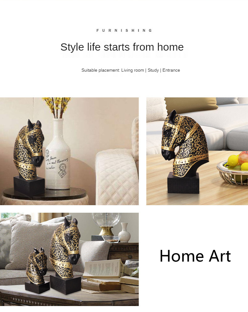 Horse Head Crafts Resin Horse Statue with Texture Design Simple Living Room Home Decoration Furnishings Fashion