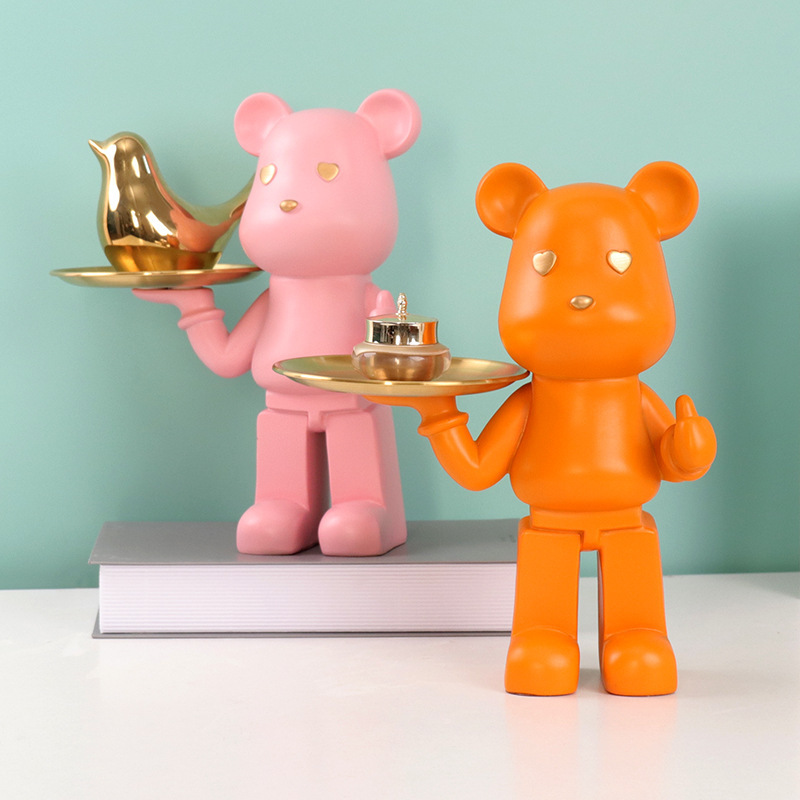 New Arrival Creative Handmade Resin Cartoon Lovely Bearbrick Statue Animal Decorative Storage for Modern Home Decoration