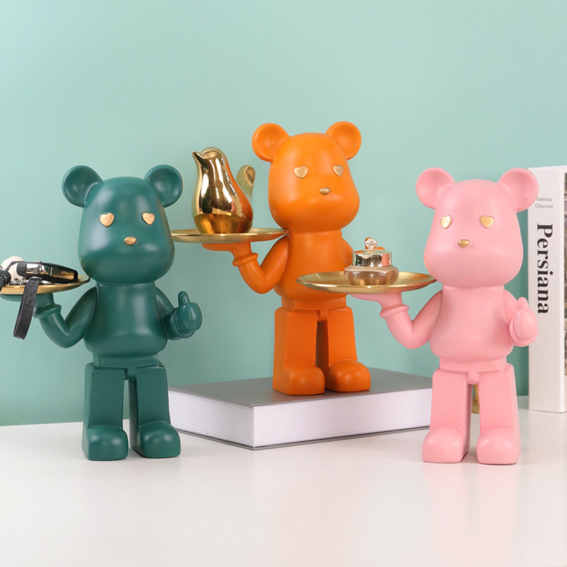 New Arrival Creative Handmade Resin Cartoon Lovely Bearbrick Statue Animal Decorative Storage for Modern Home Decoration