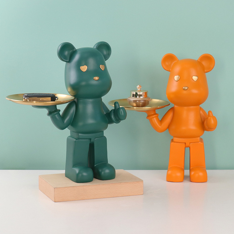 New Arrival Creative Handmade Resin Cartoon Lovely Bearbrick Statue Animal Decorative Storage for Modern Home Decoration