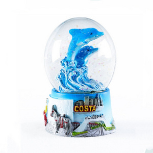 USA Marine Beach Souvenir Beach Water Globe Resin Blue Pink Grey White Dolphin 65mm Snowglobe Glitter Snow Globe