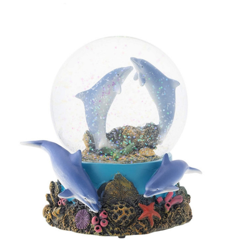 USA Marine Beach Souvenir Beach Water Globe Resin Blue Pink Grey White Dolphin 65mm Snowglobe Glitter Snow Globe