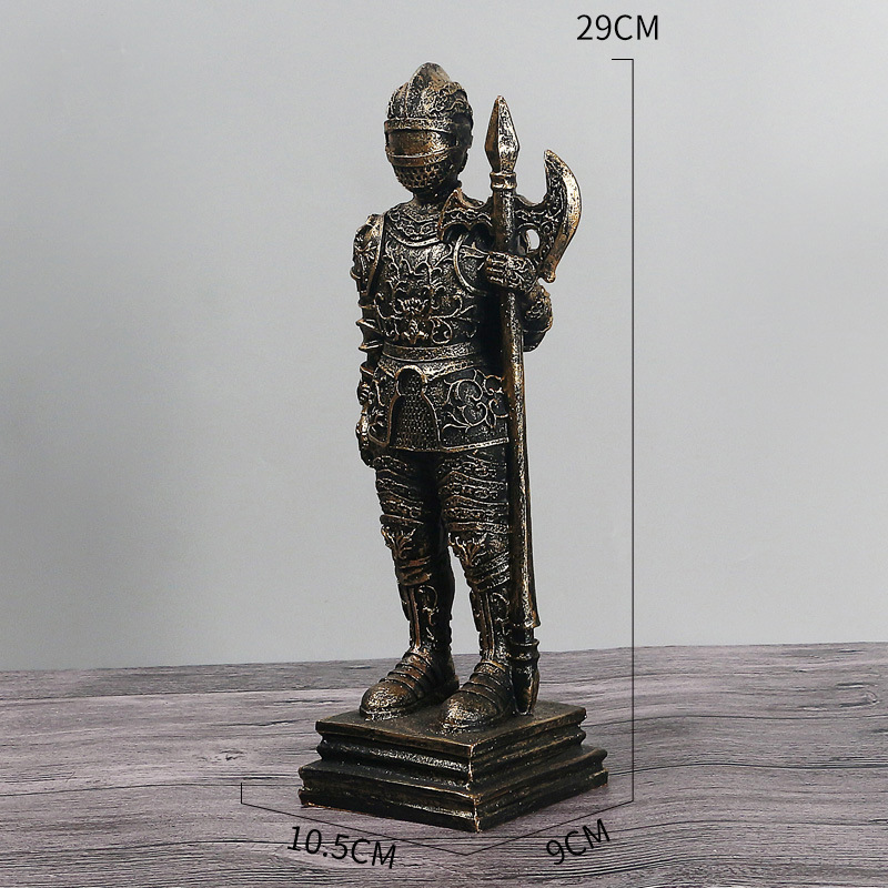 Hand Painted Sculpture Figurine Greek Warrior King Bronzed Sculptural Statue Iron Antique Samurai With Sword