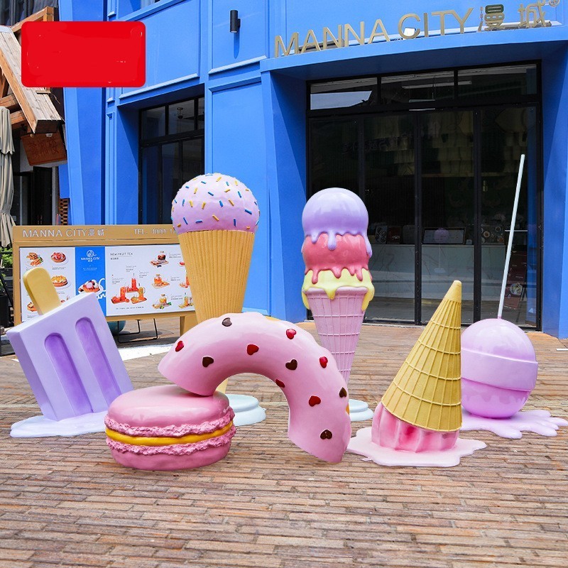 Indoor windows display fiberglass figures life size ice cream cone candy cupcake macaroon sculpture props for sale