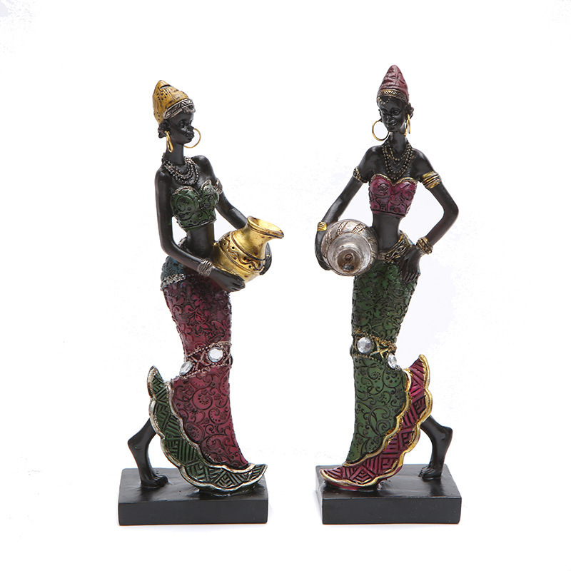 Vintage African Statue Hand Sculpture African American Figurines Exotic Tribal Lady African Art Piece For Home Decor Figurines