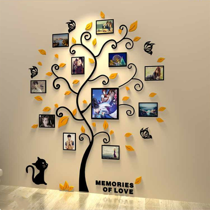 Wall Stickers 3D Acrylic Family Photo Frame for Baby Living Room Decor Tree Shape Mirror Wallpapers Decals Art Home Accessories