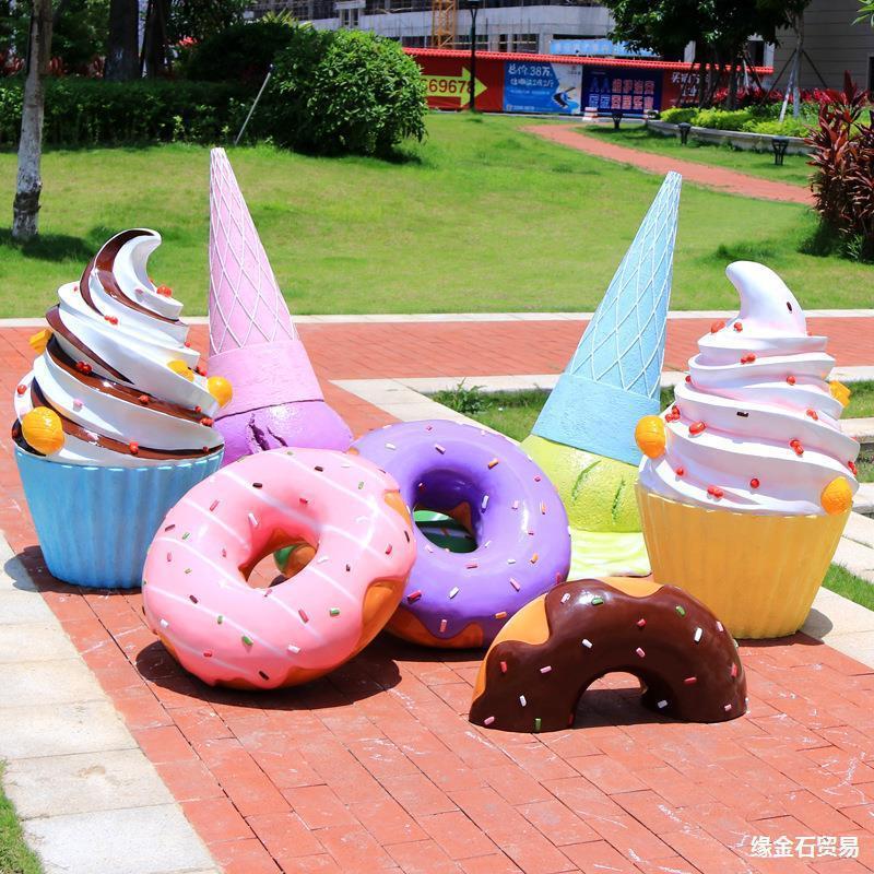 Fiberglass Ice Cream Macaroon Doughnut Statue Popsicle Sculpture for Outdoor Decor