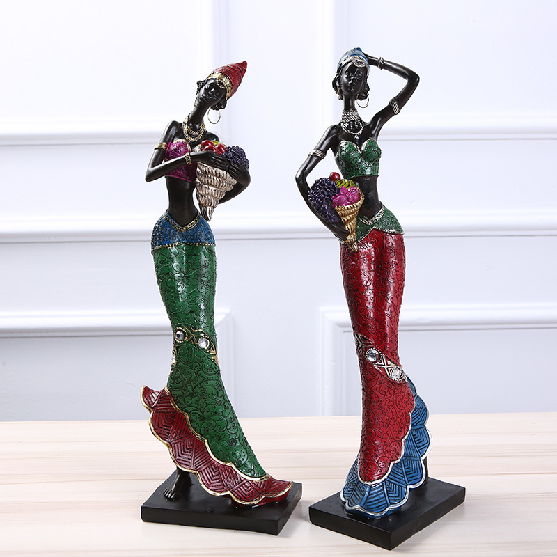 Vintage African Statue Hand Sculpture African American Figurines Exotic Tribal Lady African Art Piece For Home Decor Figurines