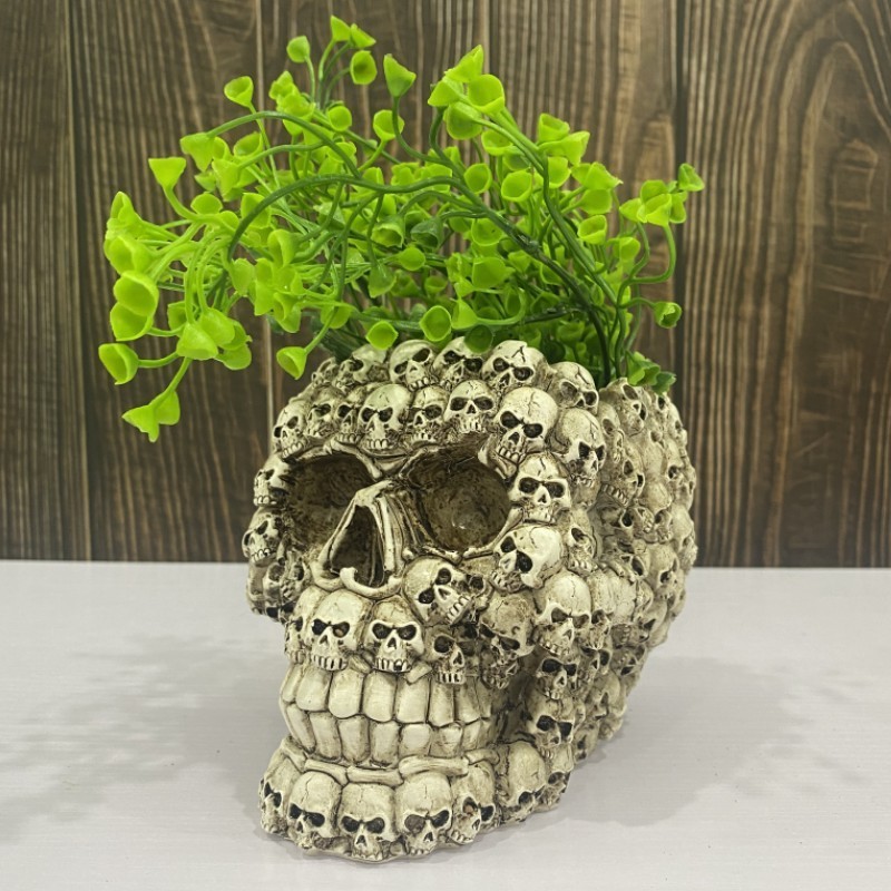 High Quality Resin Halloween Gothic Spooky Decoration Skeleton Skulls Candle Holder Plant Pot