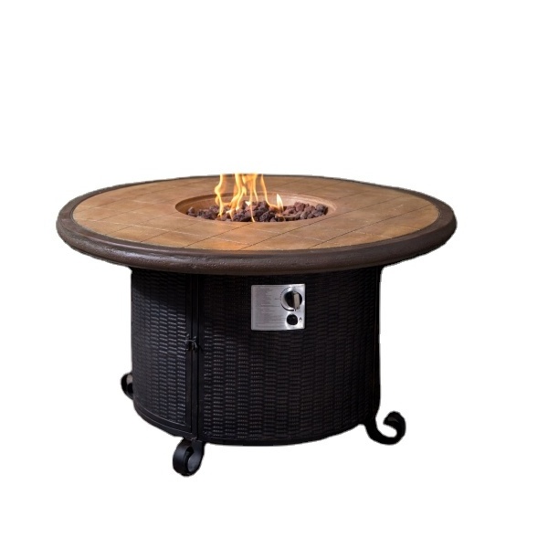 Customized Round Propane Gas Fire Pit Table GRC Stone Look Outdoor Fire pit gas burner