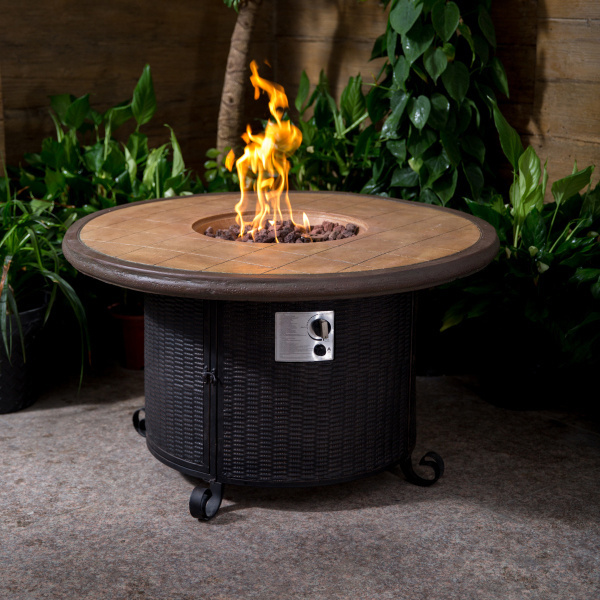 Customized Round Propane Gas Fire Pit Table GRC Stone Look Outdoor Fire pit gas burner