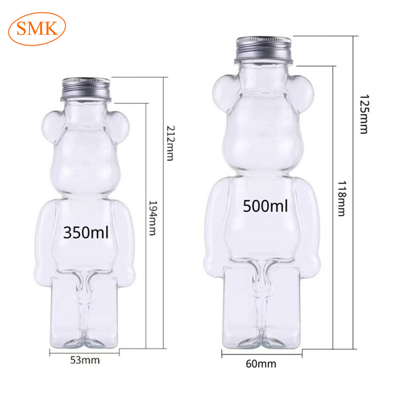 250ml 350ml 500ml Christmas Bear Shaped PET Plastic Kid Design Milk Tea Transparent Bottle For Drink Packaging