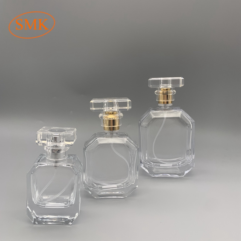 Empty PERDUME 30ml 50ml 100ml Square Luxurious Perfume  Glass Bottle Spray Top With Cap