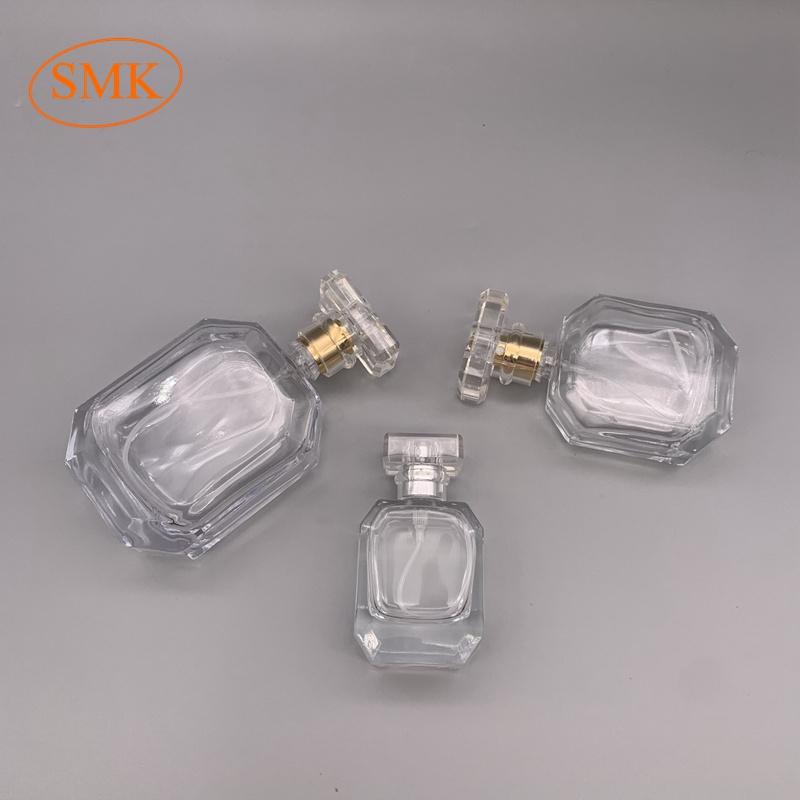 Empty PERDUME 30ml 50ml 100ml Square Luxurious Perfume  Glass Bottle Spray Top With Cap