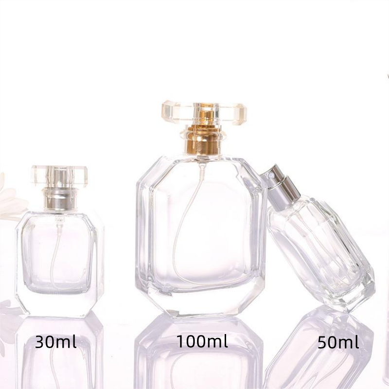 Empty PERDUME 30ml 50ml 100ml Square Luxurious Perfume  Glass Bottle Spray Top With Cap