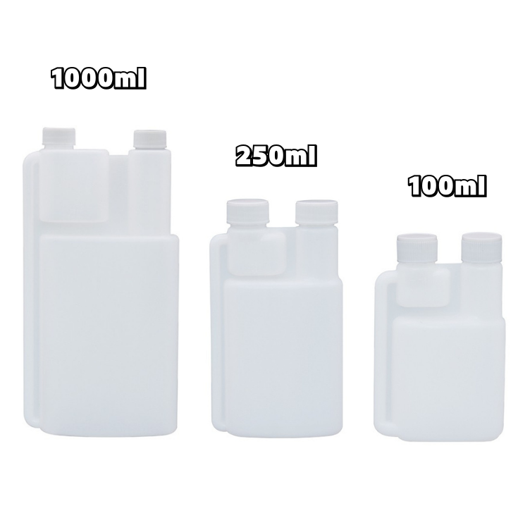 100ml 250ml 1000ml Double Neck Measuring Plastic Twin Neck Dosing Chamber Dosing Bottle