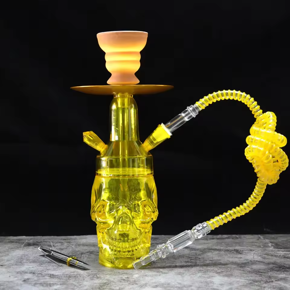 Skull Hookah Portable Detachable Shisha Flavor Plastic Acrylic Single Hose Tube Skull Shisha Led Light Hookah Set