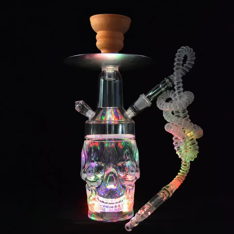 Skull Hookah Portable Detachable Shisha Flavor Plastic Acrylic Single Hose Tube Skull Shisha Led Light Hookah Set