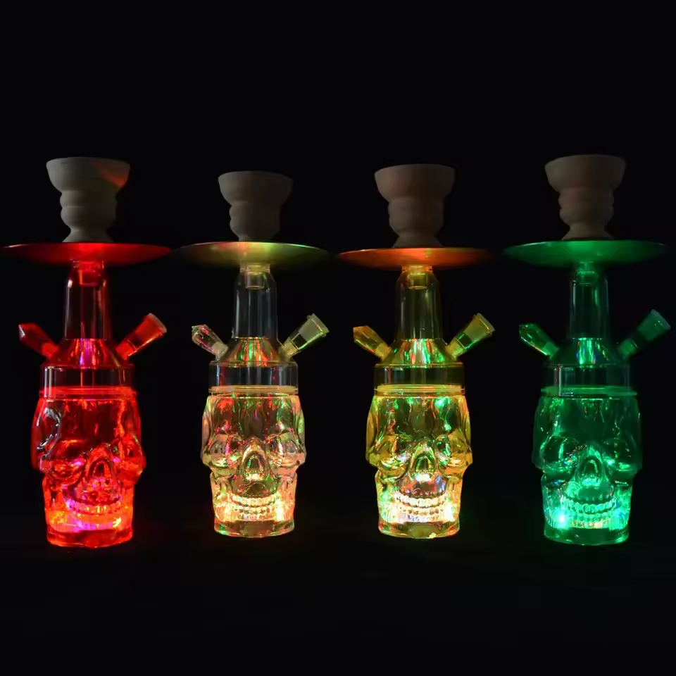 Skull Hookah Portable Detachable Shisha Flavor Plastic Acrylic Single Hose Tube Skull Shisha Led Light Hookah Set