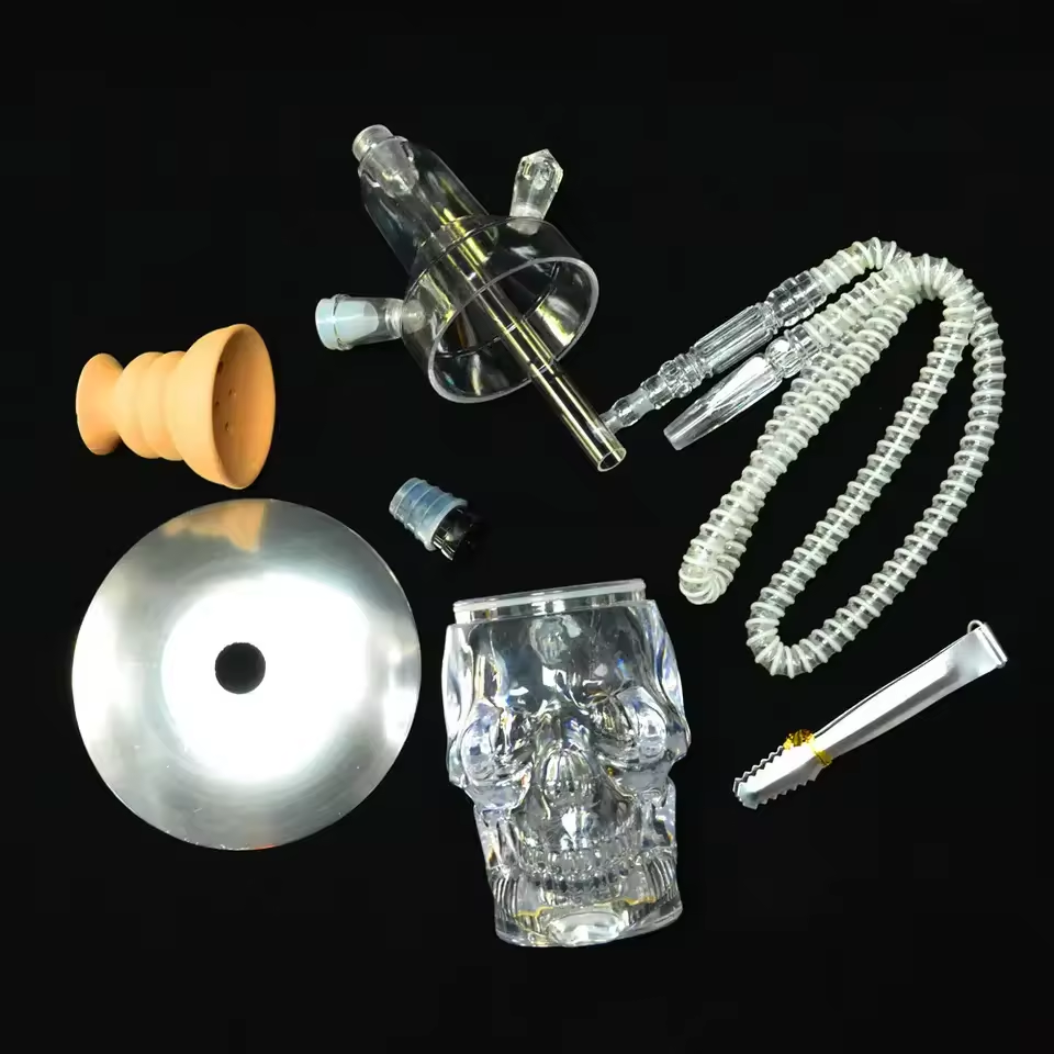 Skull Hookah Portable Detachable Shisha Flavor Plastic Acrylic Single Hose Tube Skull Shisha Led Light Hookah Set