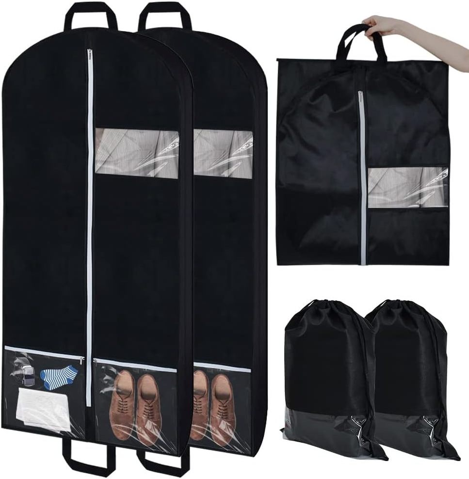 Travel Garment Bag Suit Garment Cover for Hanging Clothes with 2 Large Pockets and 2 Handles for Blazer Dress Coat Jacket Shirts