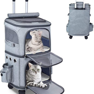 BSCI factory custom Double-Compartment Rolling Luggage cat bag pet carrier Pet Trolley Bag Carrier With Wheels