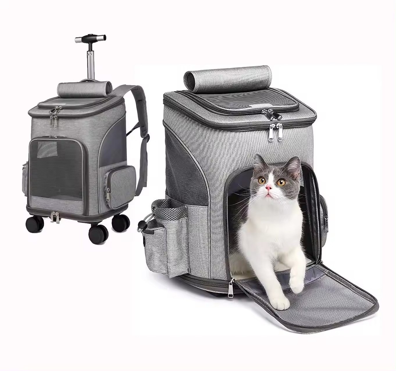 Carrier Polyester Small Dogs Cats Puppies Large Pet Comfort Travel Car Seat with Trolley Removable Stroller Rolling Wheels