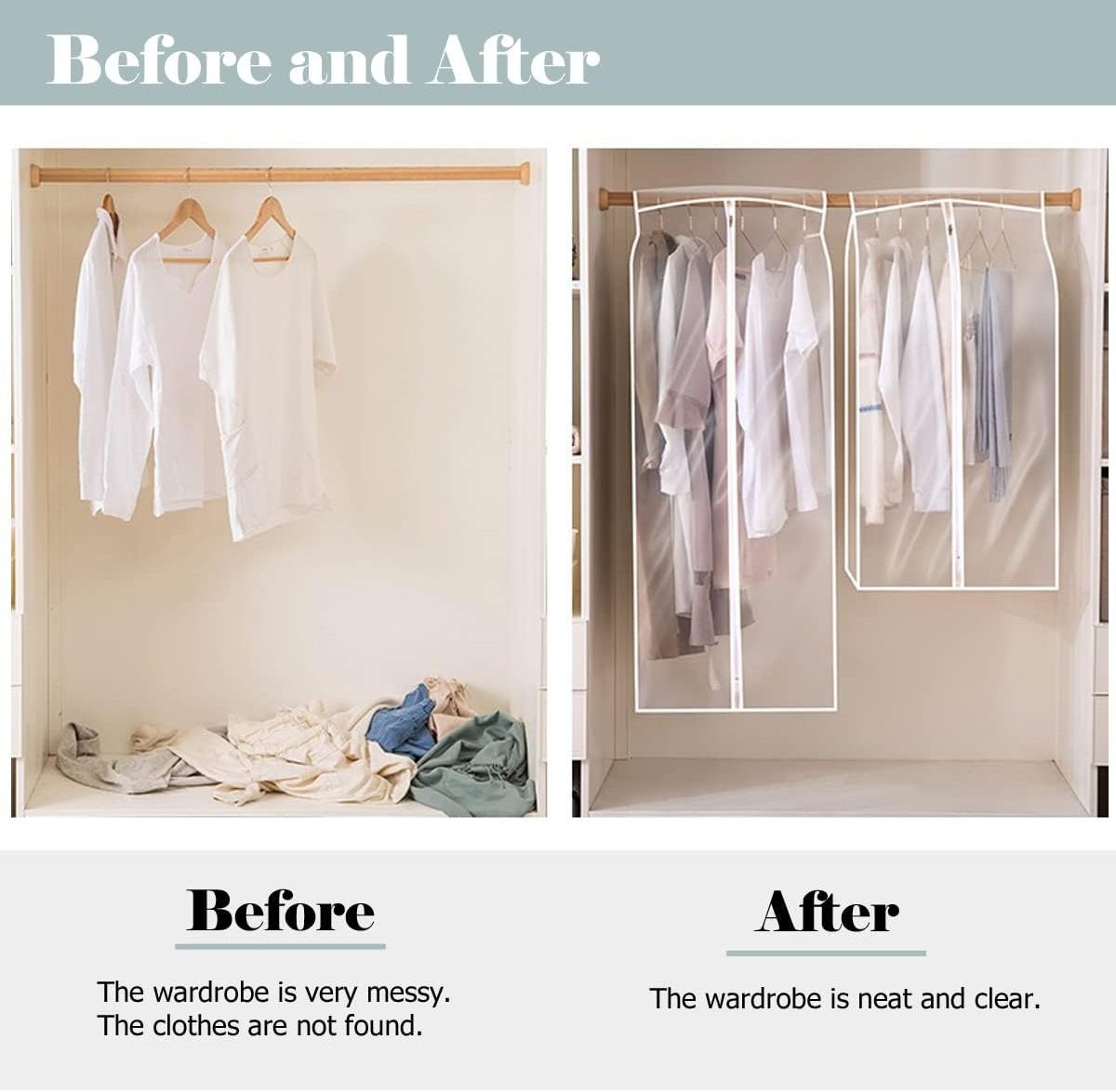 Dustproof Closet Hanging Clothes Pocket, Clothes Rack Storage Large Transparent Window Clothes Hanging Storage Cover Coat Protec