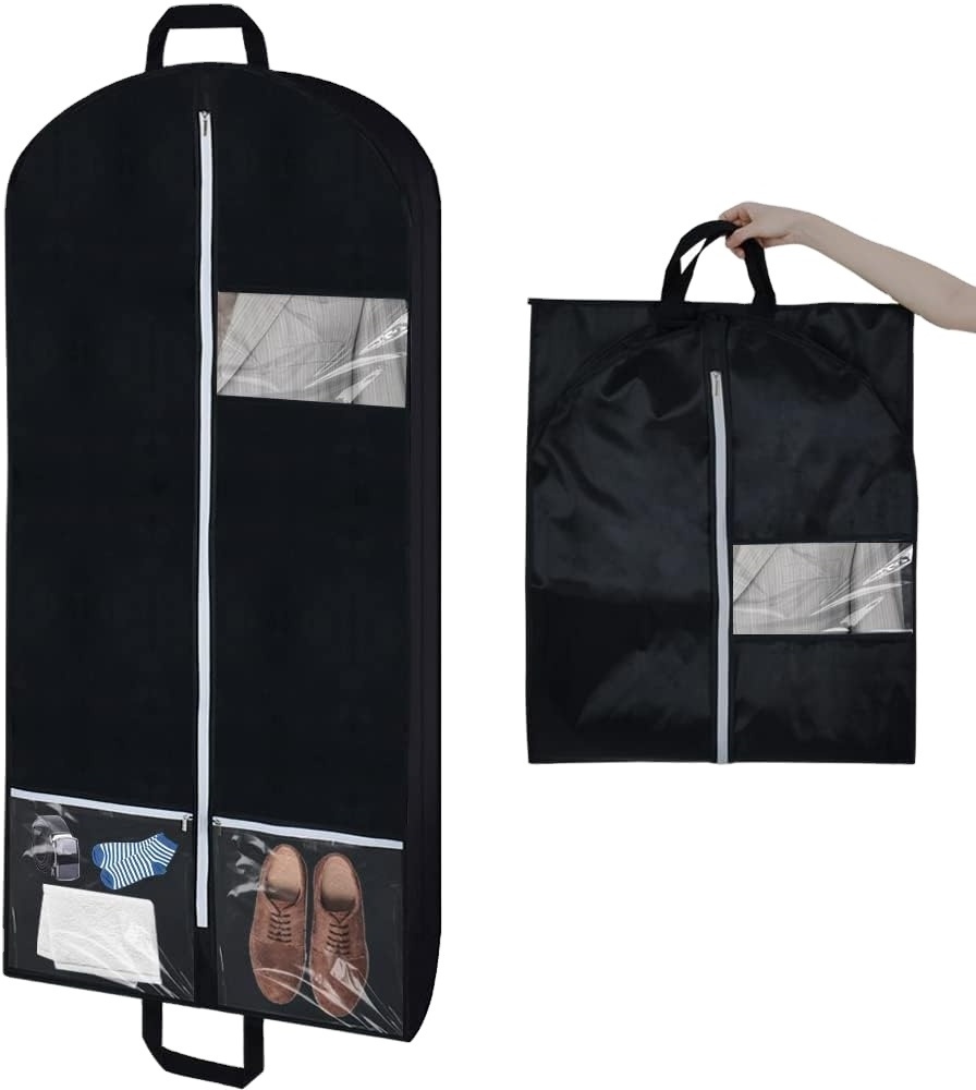 Travel Garment Bag Suit Garment Cover for Hanging Clothes with 2 Large Pockets and 2 Handles for Blazer Dress Coat Jacket Shirts