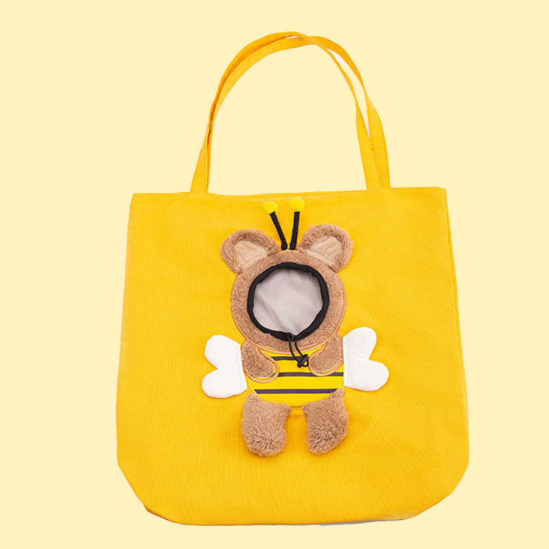 Customized Cute canvas outing show head small bee shape cat shoulder bag small dog tote bag pet dog bag