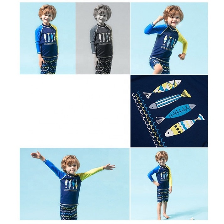 UPF 50+ Wholesale UV protection 2 pcs Boys Swimwear, kid boys swimsuit bathing suit